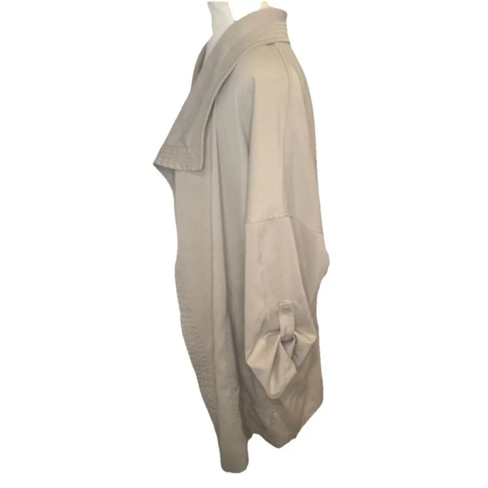 Max Studio Beige Tan Drop Shoulder Roll‎ Tab Sleeve Open Front Jacket Cardigan-M
